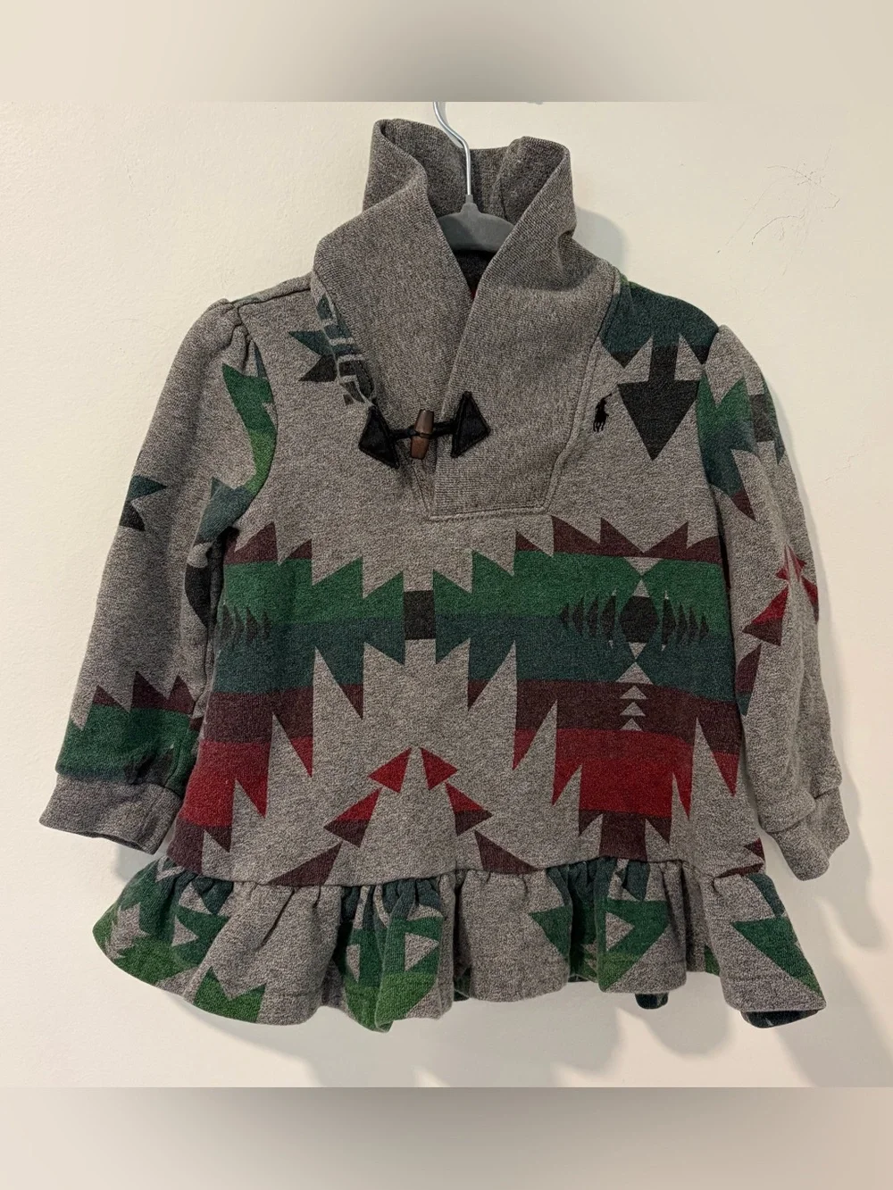 Ralph Lauren Baby Girl 24M Aztec Southwestern Toggle Tunic Top Sweater Ruffle